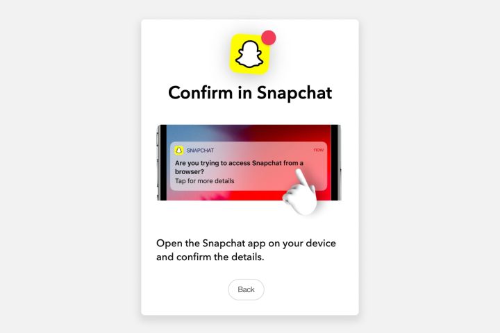 ممکن است پیامی برای تأیید در برنامه تلفن همراه Snapchat در مرورگر رایانه شما ظاهر شود.