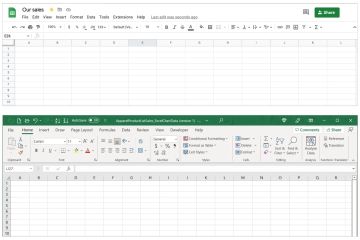 رابط های Google Sheets و Excel.