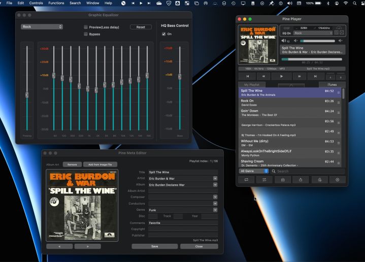Pine Player یک پخش کننده موسیقی و ابزار کاربردی برای مک با اکولایزر گرافیکی و ویرایشگر ابرداده است.