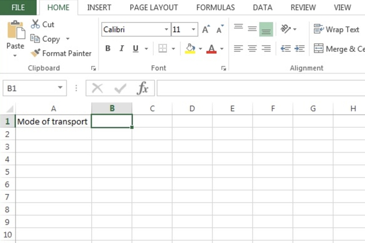 انتخاب یک سلول برای لیست کشویی در Microsoft Excel.