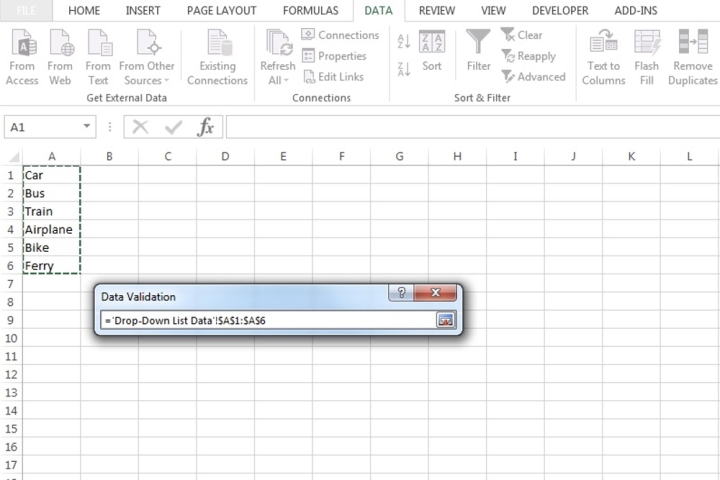 محدوده ای از سلول ها را برای لیست کشویی در Microsoft Excel انتخاب کنید.