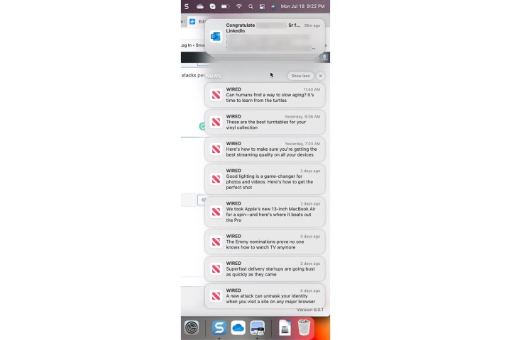 اعلان پیشرفته در MacOS Notification Center.