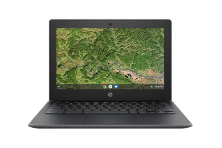 Chromebook 11.6 اینچی HP با صفحه نمایش توپوگرافی باز است.