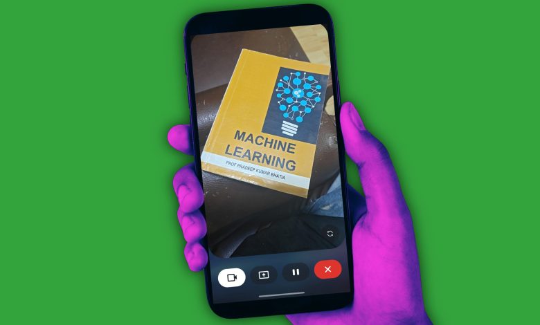 Scanning a book using Gemini Live with camera and screen sharing.